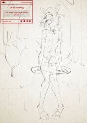 2025 anthro antlers breasts christmas christmas_outfit deer deer_ears deer_girl deer_tail deltarune english_text female female_only forest furry long_hair monochrome naked no_color noelle_holiday panties reindeer removing_clothing request semi_clothed semi_nude sketch snout strawpage_request tired tired_eyes twitter_link undertale_(series) xu53r