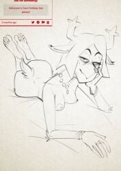 2025 anthro antlers ass blonde_hair breasts carol_holiday deer deer_ears deer_girl deer_tail deltarune deltarune_chapter_4 feet feet_focus female female_only furry monochrome naked nipples no_color older_female reindeer request sketch snout strawpage_request twitter_link xu53r
