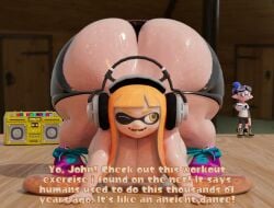 1girls 3d all_fours animated anthro ass ass_shake backboob big_breasts black_shorts bouncing_ass breasts breasts_bigger_than_head cephalopod cephalopod_humanoid clapping_ass clapping_cheeks female gold_boombox_(prevence) hand_on_hip headphones huge_ass huge_breasts humanoid ink inkling inkling_boy inkling_girl john_(splatoon) kaori_(splatoon) larger_female looking_back looking_pleasured mask_(marking) musical_note nintendo no_sound orange_hair pink_shoes pointy_ears puckered_lips shirt shockwaves shoes shorts splatoon squid tagme tentacle tentacle_hair text throwing_it_back thunder_thighs twerking video white_shirt whompflats