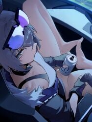 1girls chair clothed clothing controller covering_crotch distr feet fingerless_gloves glasses glasses_on_head grey_eyes grey_hair honkai:_star_rail looking_at_viewer monitor monster_energy monster_energy_can monster_energy_drink mostly_clothed ninra no_panties silver_eyes silver_hair silver_wolf_(honkai:_star_rail) sitting tagme thighs
