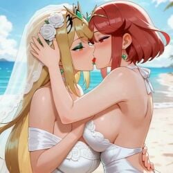 2girls ai_generated animated beach beach_background french_kiss french_kissing incest incest_marriage incestuous incestuous_kiss kissing lesbian lesbian_couple lesbian_kiss lesbians marriage married married_couple married_female married_woman mythra mythra_(xenoblade) pyra pyra_(xenoblade) tagme video video_game_character video_game_franchise wedding wedding_dress wedding_ring wedding_veil xenoblade_(series) xenoblade_chronicles_2 yuri