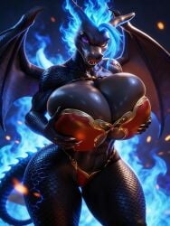 1woman 3d ai_generated big_ass big_breasts black_body blue_flame blue_hair charizard charizard_girl dragon_girl dragon_scales female furry game_freak generation_1_pokemon nintendo pokemon pokemon_(species) pokemon_occult purple_eyes ravenomega sexy sexy_body sexy_female sexy_pose solo solo_female uncensored voluptuous_body voluptuous_female