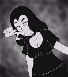 1girls 2017 beauty_mark black_and_white black_hair busty choker clothed clothed_female female itoruna marjane_satrapi monochrome persepolis smoking smoking_cigarette solo_female