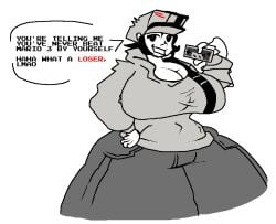 1girls aaanarkia big_ass big_breasts black_hair breasts bubble_butt cleavage clothed controller female_only gajinka hat holding_object hoodie huge_ass huge_breasts humanized hyper hyper_ass hyper_breasts jeans looking_at_viewer massive_breasts nes nintendo nintendo_entertainment_system teasing_viewer thick_thighs wide_hips