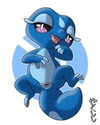 animal_genitalia cloaca female feral game_freak gecqua generation_10_pokemon genitals horizontal_cloaca looking_at_viewer lying miori nintendo on_back open_mouth pokeball pokeball_background pokemon pokemon_(species) pokemon_ww signature simple_background solo spread_legs spreading yakukitsu