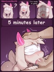 ai_generated blindfold blowjob comic cub deltarune femboy furry gay goat horns male male_cub male_only murs penis ralsei young younger_male