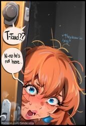 ai_generated busty caption cleavage comic comic_page commission dialogue embarrassed english_text humiliation large_breasts mario_(series) patreon patreon_url patreon_username princess_peach sinderellaart text text_bubble thick voluptuous