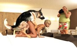 3d bed bedroom blonde_hair breasts canine cum cum_inside digital_camera duo female feral german_shepherd hair human human_on_feral interspecies male mammal nipples nude penetration sex straight taking_picture xnassyx zoophilia