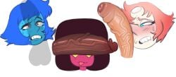 blushing cock_awe cock_worship disembodied_penis garnet_(steven_universe) lapis_lazuli_(steven_universe) lemonsqueeze pearl_(steven_universe) penis_on_face steven_universe