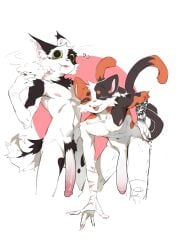 2_tails absurd_res anthro arm_scar arm_tattoo big_penis black_body black_eyes black_fur blue_eyes bodily_fluids calico_cat cigarette cigarette_smoke circumcised dipstick_tail domestic_cat drooling duo felid feline felis foreskin fur gay gay_male genitals hi_res holding_cigarette holding_object leaning leaning_forward long_penis male male/male mammal markings multi_tail multicolored_body multicolored_fur narrowed_eyes nipples one_eye_closed open_mouth orange_body orange_fur penis pink_nipples portrait pubes question_mark saliva scar skinny_male slim small_waist smile smiling_at_viewer smoke squint sssshark_(artist) standing tail tail_markings tattoo three-quarter_portrait two_tone_body two_tone_fur white_body white_fur wide_eyed yaoi yellow_sclera