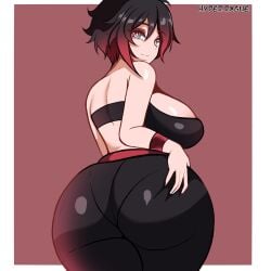 1girls ass big_ass big_breasts breasts bubble_butt busty clothing crop_top fat_ass female female_only gluteal_fold huge_ass hyperrxgue large_ass large_breasts looking_at_viewer looking_back massive_ass pants pantylines ruby_rose rwby short_hair solo sports_bra thick_ass thick_thighs thunder_thighs underwear_outline wide_hips yoga_pants
