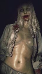 1girls 3d black_background black_pupils blood_in_mouth blood_on_hand blood_stain breasts female female_only grey-skinned_female grey_body grey_skin light_hair pale-skinned_female pale_skin partially_clothed partially_clothed_female resident_evil resident_evil_9:_requiem selena_corey sweating tagme thiccboysteven undead undead_female white_dress white_hair white_iris zombie zombie_girl