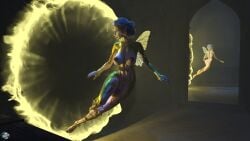 3d big_ass big_penis fairy fantasy feet futanari grey_hair mirror nipples original_character portal tattoo wings