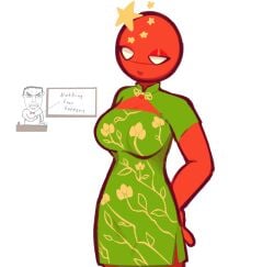 cheongsam china_(countryhumans) countryhumans countryhumans_girl female red_body sleepserumm solo white_eyes