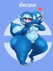 3:4 anthro areola ass big_butt biped blue_body blue_theme breasts female game_freak gecqua generation_10_pokemon genitals heart_symbol hi_res lurking_tyger miori multicolored_body nintendo nipples nude open_mouth pokemon pokemon_(species) pokemon_ww pupils slit_pupils smile thick_thighs vulva