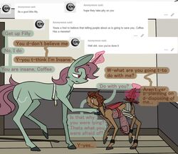 ... anus apron ask_blog clothing collar crying cutie_mark dialogue equine female horn magic male mammal my_little_pony omnipresentcrayon pussy shaking tears text trembling unicorn