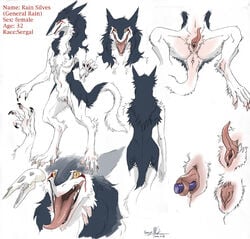 2006 animal_ear anus back claws fangs flat_chest fur furry insertion long_tongue mick39 multicolored_hair open_mouth pussy rain_silves sergal simple_background skull tail tongue trancy_mick yellow_eyes