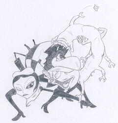 beret centipede insect_girl james_and_the_giant_peach miss_spider monochrome sex sketch source_request