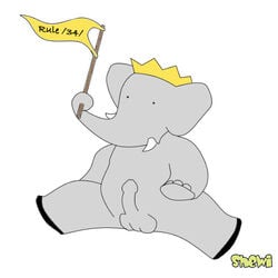 anthro babar babar_the_elephant crown elephant erect_penis erection first_porn_of_franchise flag furry grey_body male_only pachyderm penis shewi sitting solo solo_male tagme testicles trunk trunk_(anatomy) tusks