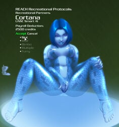 2d artificial_intelligence breasts catthouse_studios cortana cortana_v2 female female_focus female_only fingering halo_(game) halo_(series) hologram microsoft nude oni_(artist) pussy pussy_juice short_hair smile spread_legs