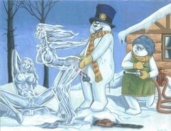 bare_tree chainsaw christmas frosty_the_snowman hose ice ice_sculpture pandoras_box rankin-bass scarf sex snowman top_hat