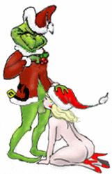 1boy 1girls animated ass balls big_ass big_breasts breasts curvy dat_ass dr_seuss fellatio female grinch high_heels how_the_grinch_stole_christmas interspecies male mistletoe mistletoe_above_penis nipples nude nudity oral penis santa_costume santa_hat sex sideboob