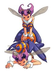 artist_request bee_girl capcom clothing darkstalkers eroe large_breasts monster_girl purple_hair q-bee selfcest