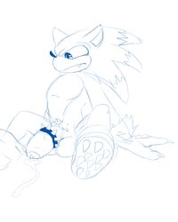 1boy 2016 anthro balls cock_ring flaccid jaynatorburudragon male male_only monochrome penis solo sonic_(series) sonic_the_hedgehog sonic_the_werehog spiked_cock_ring spiked_shoes uncut werehog