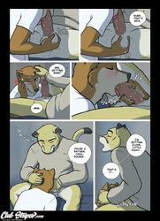 anthro ball_fondling balls canine chris_(meesh) clothing comic cougar dialogue duo english_text eyewear feline fellatio fondling fur gay glasses john_(meesh) little_buddy male male/male male_only mammal meesh muscular open_mouth oral penis sex tagme text yaoi