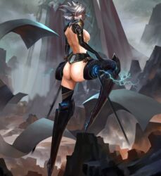 artist_request ass back breasts camille_ferros closed_eyes female female_only gray_hair grey_hair league_of_legends legs long_legs nipple open_eyes short_hair