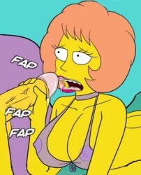 bra croc_(artist) female handjob human male maude_flanders partial_male see-through see-through_bra straight tagme the_simpsons