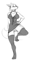 anthro bow choker clothed clothing ear_piercing female frost legwear lingerie lost-paw partially_clothed piercing pose solo standing thigh_highs