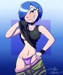 1girls 2016 blue_hair breasts cartoon_network dalley_le_alpha dated ed_edd_n_eddy female female_only human kanker_sisters marie_kanker panties pants_down pink_panties posing sideboob solo teasing