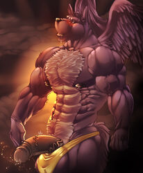 1boy abs angle animal_genitalia anthro balls belly biceps big_biceps big_penis black_nose blush body_hair bottomless brown_eyes canine chest_hair clothed clothing cloud cum cursedmarked dark detailed_background erection fur grey_fur hairy happy_trail hi_res huge_cock humanoid_penis looking_at_viewer male male_only mammal manly mature_male muscular muscular_male nipples open_mouth partially_retracted_foreskin pecs penis pose precum saliva side_view solo standing sweat thick_penis thong tongue topless uncut underwear vein veiny_penis wings yellow_underwear