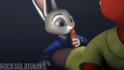 2016 3d animated anthro blush clothed clothing disney female fox fur handjob judy_hopps lagomorph mammal necklace open_mouth penis purple_eyes rabbit rocksolidsnake teeth zootopia