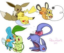 ambiguous_gender anal anal_sex anus balls carbuncle chikorita dedenne eevee female joltik licking male masturbation mudkip nintendo penetration penis pikachu pillow pokemon pokemon_(species) pussy ribbonreverie ruby_carbuncle simple_background size_difference straight tongue tongue_out upside-down vaginal_penetration video_games vines white_background yu-gi-oh!