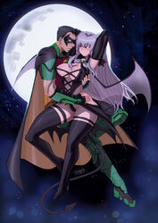 1boy 1girls bat_wings batman_(series) brandish crossover dc dc_comics eastern_and_western_character female human interspecies large_breasts lingerie male purple_hair red_robin romantic straight succubus teen_titans tim_drake tovio_rogers twiska wholesome wings