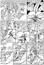 2016 anthro anus ass balls big_balls big_breasts breasts comic dragon english_text equine erection female gustav_(here_there_be_dragons) hair here_there_be_dragons horse interspecies karno male mammal monochrome nude open_mouth penetration penis pussy pussy_juice scalie sex straight text tongue vaginal_penetration wings zashy