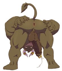 1boy animal_genitalia anthro anus ass balls barefoot bent_over big_penis bottomless bovine cattle clothed clothing cum dripping erection evane genital_piercing hand_on_ass hi_res horn huge_cock humanoid_penis kneeling looking_at_viewer male male_only mammal manly mature_male muscular muscular_male nude open_mouth partially_retracted_foreskin penis penis_piercing piercing pose precum presenting rear_view simple_background solo standing taoren teeth thick_penis tongue topless uncut vein veiny_penis yellow_eyes