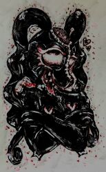 2025 absurd_res ambiguous_gender anthro bdsm_outfit black_body black_fur bloodshot_eyes bodily_fluids bondage brain canid canine canis clothing crazy_eyes crossed_arms domestic_dog drooling ear_hair eye_roll eyelashes femboy feminine fur gore graphite_(artwork) half-length_portrait head_wound hi_res insane kujo_(valtreatment) latex latex_body latex_clothing latex_fur latex_skinsuit lipstick long_ears looking_pleasured makeup mammal mixed_breed mixed_media nipple_tape open_wound organs orgasm_face painting_(artwork) pasties pigtail_ears portrait red_eyes saliva sharp_teeth skinsuit smile solo stitch_(sewing) tape teeth tight_clothing tongue tongue_out traditional_media_(artwork) twintails undead valtreatment wounded zombie