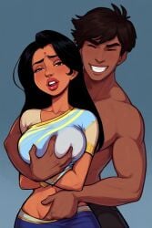 ai_generated bindi black_hair brown_eyes brown_hair closed_eyes dark-skinned_female dark_skin foreplay grabbing_breasts grabbing_from_behind grin groping groping_breasts groping_from_behind groping_through_clothes indian indian_clothes indian_female looking_at_viewer red_lipstick rubbing_pussy saree sari shirtless shirtless_male smile