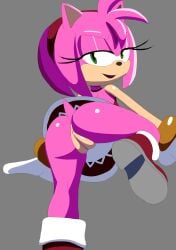 2026 aerosin amy_rose anthro anus ass bottomless bottomless_skirt clothed clothing dress eulipotyphlan female footwear genitals hedgehog hi_res long_legs looking_at_viewer mammal mooning pink_body sega shoes simple_background smile solo sonic_the_hedgehog_(series) standing tail upskirt vulva