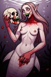 1girls ai_generated black_tongue blood blood_on_face blood_on_hand blood_stain bones breasts bubbles color coral death female female_masturbation fingering fingering_self fins flesh freckles gore guro hairless_pussy light-skinned_female light_skin long_hair long_tongue masturbation mermaid mermaid_tail monster_girl naked naked_female nipples nude nude_female oc original original_character pink_hair pointy_ears pussy self_upload sharp_teeth shaved_pussy siren skull smile softnsour tongue tongue_kiss tongue_out underwater white_eyes yellow_teeth