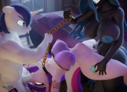1boy 1futa 1girls 2026 3d 3d_(artwork) absurd_res anthro big_breasts black_body blender blender_(artwork) blender_(software) blowjob bodily_fluids breasts chain chain_leash changeling_(mlp) commission cum cum_in_pussy cum_inside cutie_mark deepthroat digital_media digital_media_(artwork) equid equine eyelashes fellatio female friendship_is_magic furry futanari genital_fluids hasbro hi_res hooves-art horn horse intersex male male/female mammal my_little_pony mythological_creature mythological_equine mythology nipples oral penile penis penis_in_mouth pink_body pony princess_cadance_(mlp) pussy queen_chrysalis_(mlp) sex shining_armor_(mlp) stomach_bulge threesome throat_bulge trio unicorn vaginal_penetration white_body