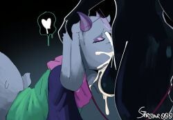 absurd_res anthro ass balls balls_deep big_butt big_penis black_body bodily_fluids collar corruption cum cum_heart cum_in_mouth cum_inside deepthroat deltarune drinking drinking_cum duo eyewear furry futa_on_male futanari genital_fluids genitals glasses gynomorph hand_on_head heart_symbol hi_res huge_balls huge_butt intersex intersex/male leash male male_focus neck_bulge oral oral_penetration penetration penis penis_in_mouth poney ralsei roaring_knight starstar000 throat_bulge undertale_(series)