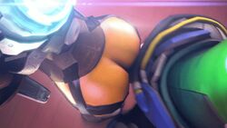 3d animated ass bent_over blizzard_entertainment bodysuit clothed_sex dark-skinned_male dark_skin fiestervino gif interracial lúcio overwatch sex straight tracer