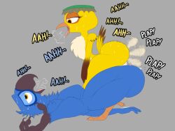 anal anal_sex anthro ass ass_to_ass avian balls beak big_balls big_butt bird blu_(rio) blue_body blue_sky_studios bodily_fluids canary claws curvy_figure duo eyelashes finch friends_with_benefits from_front_position genitals hi_res larger_male larger_penetrated looking_down looking_pleasured macaw male male/male mating_press muscular muscular_male neotropical_parrot nico_(rio) onomatopoeia orange_eyes oscine parrot passerine penetration rio_(series) sex shortstack shortstack_male size_difference small_but_hung smaller_male sound_effects spix's_macaw steam sweat text thelordjoshua1 thick_thighs tongue true_parrot