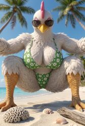 ai ai_generated arms_out_of_frame beach beach_background big_breasts big_thighs bikini_top chicken chicken_daisy chicken_girl cleavage down_angle down_view easter female furry hi_res high_quality pov_eye_contact seductive_eyes smile standing sunglasses thick_thighs