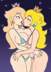 2girls asymmetrical_docking avidagrem2 bikini blonde_female blonde_hair blue_bikini blue_eyes blush breast_press breasts crown earrings female female/female female_only french_kiss grabbing_another's_thighs hair_over_one_eye hourglass_figure human human_on_human human_only incest incest_(lore) jewelry kissing large_breasts lesbian_kiss light-skinned_female light_skin long_hair mario_(series) mature mature_female mindgasmyt multiple_girls nintendo pink_bikini princess princess_peach princess_rosalina rosalina royalty saliva salivating sisters sky sphere_earrings star_(sky) star_(symbol) star_earrings starry_sky super_mario_galaxy sweat swimsuit thick_thighs thighs tongue tongue_out yuri