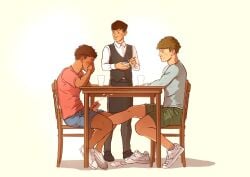 feet feet_on_penis footjob gay hiding_face humiliation in_public public_exposure pupsquirt stealth_sex under_the_table waiter yaoi